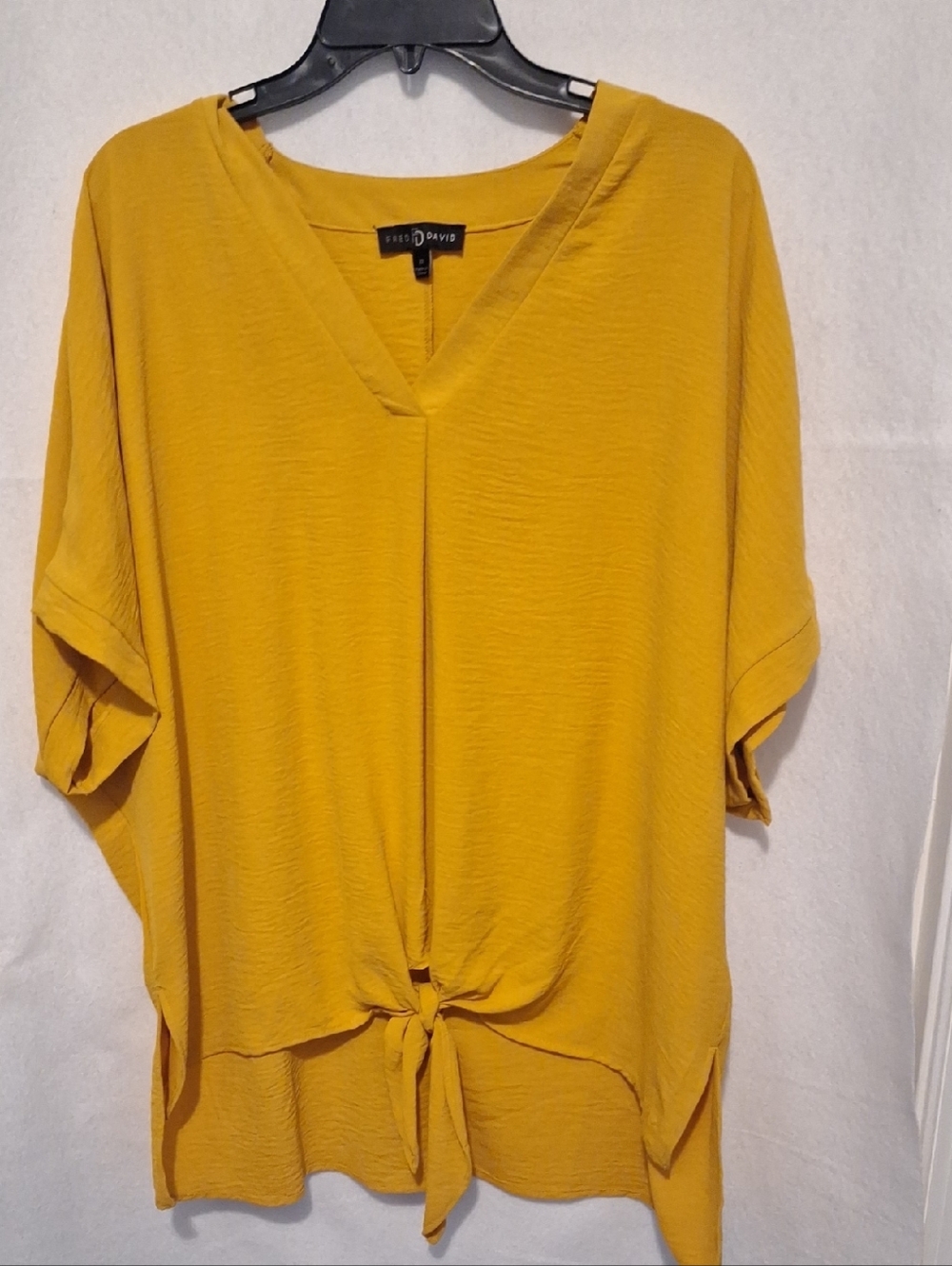 Fred David Mustard Yellow V-Neck Tie-Front Tunic